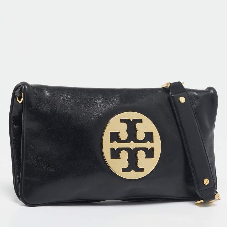 Pre Owned Tory Burch Black Leather Reva Flap Shoulder Bag