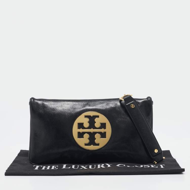 Pre Owned Tory Burch Black Leather Reva Flap Shoulder Bag