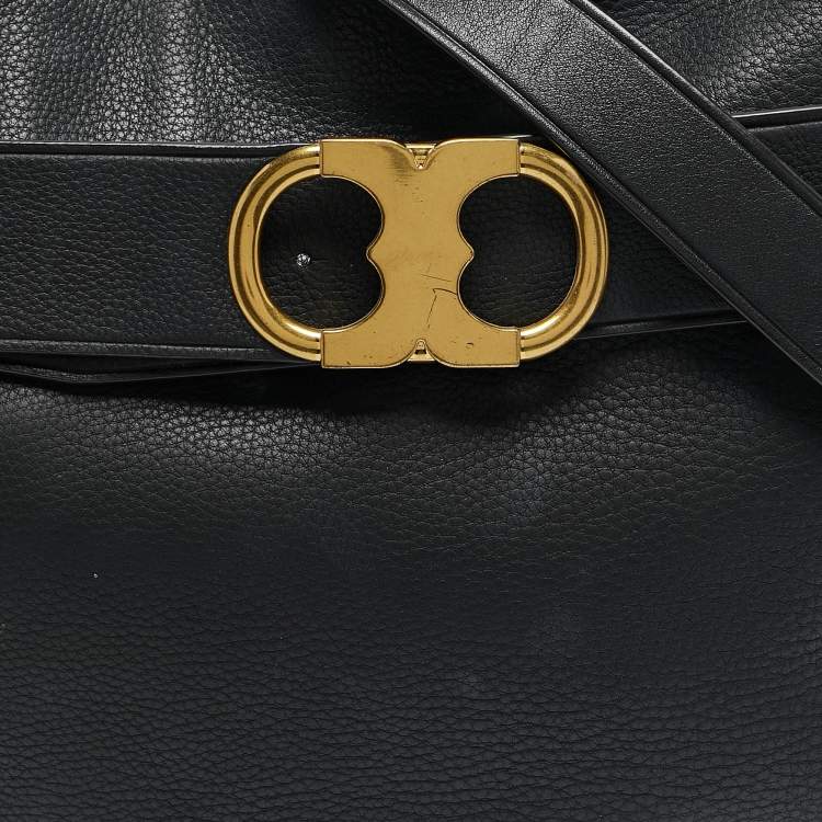 Pre Owned Tory Burch Black Leather Gemini Belted Shoulder Bag