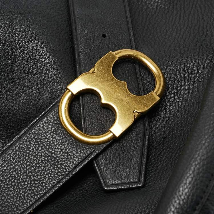 Pre Owned Tory Burch Black Leather Gemini Belted Shoulder Bag
