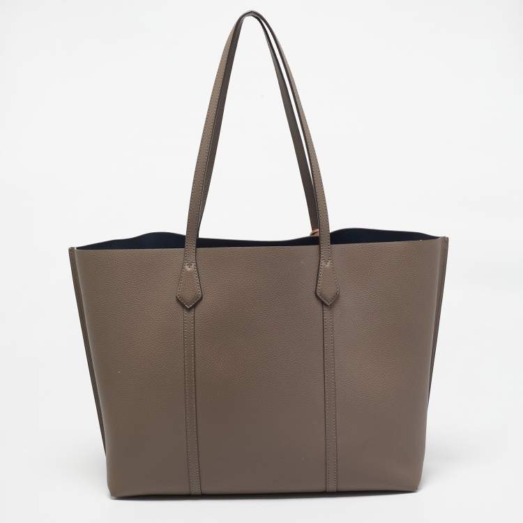 Pre Owned Tory Burch Grey Leather Perry Triple Compartment Tote