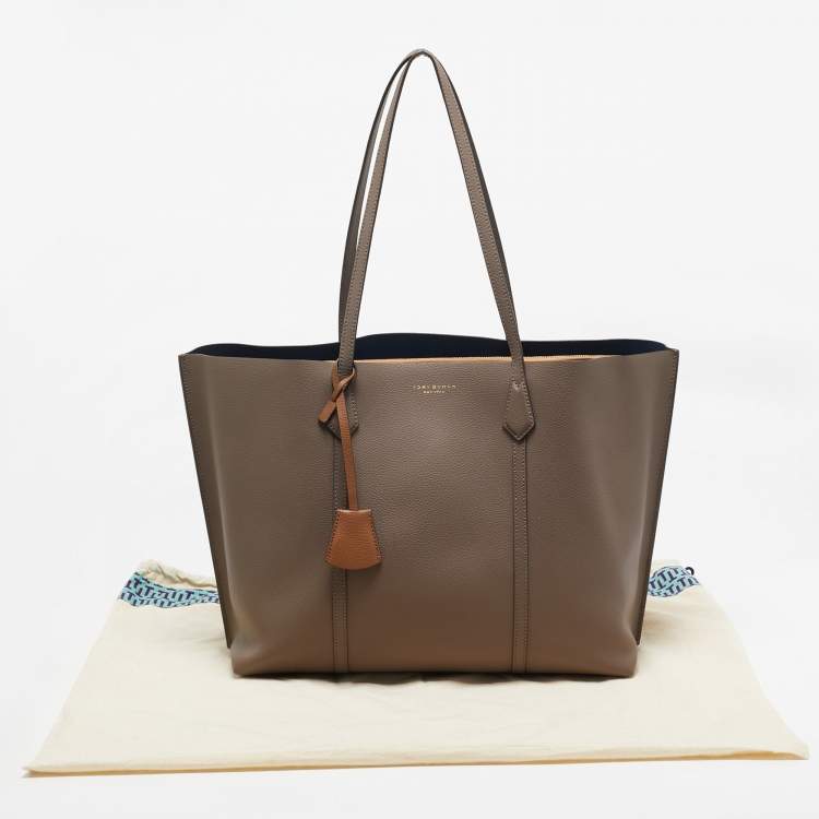 Pre Owned Tory Burch Grey Leather Perry Triple Compartment Tote