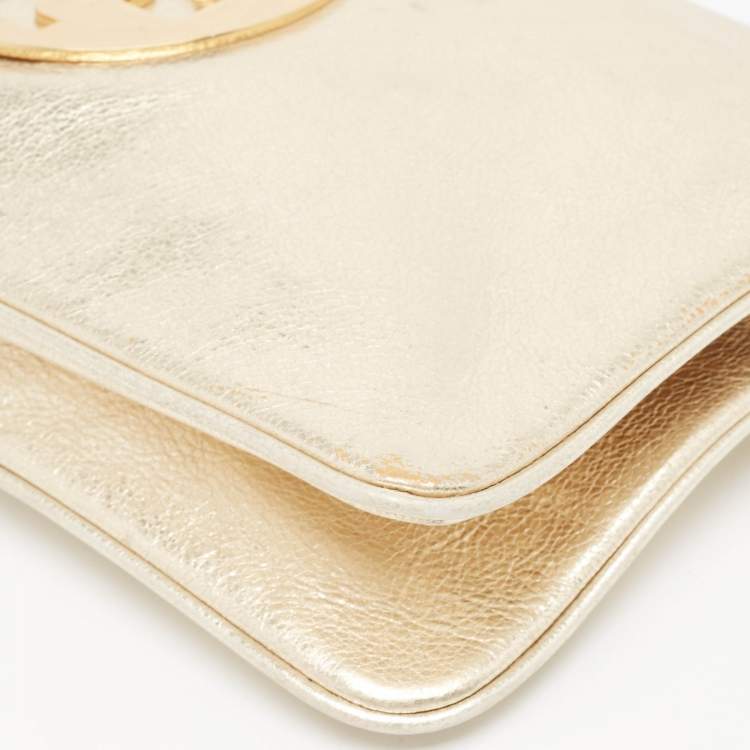 Pre Owned Tory Burch Gold Leather Reva Chain Clutch