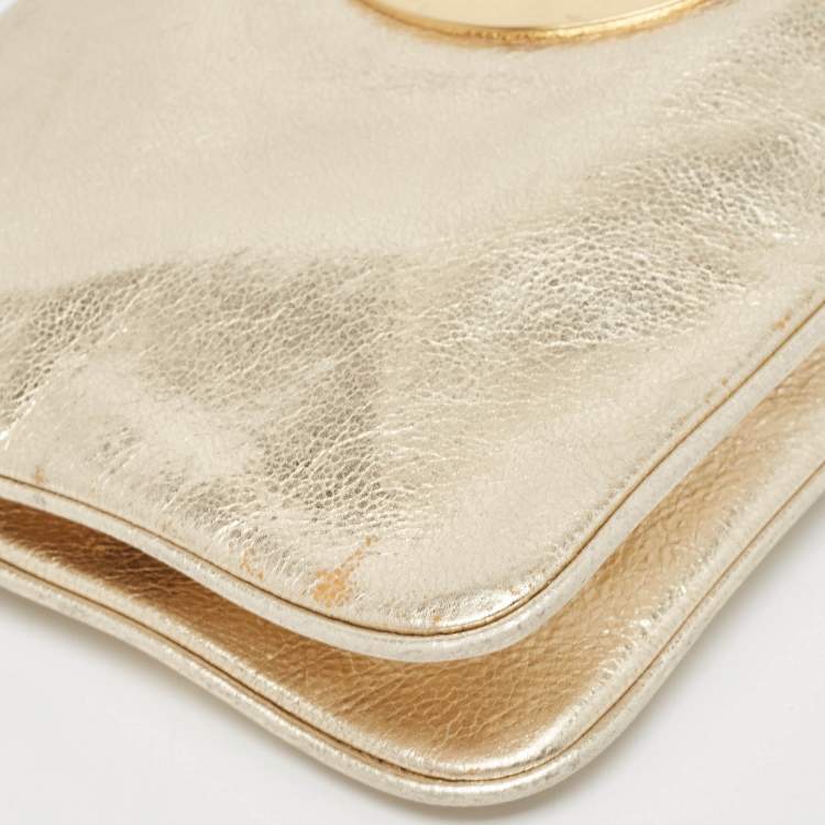 Pre Owned Tory Burch Gold Leather Reva Chain Clutch