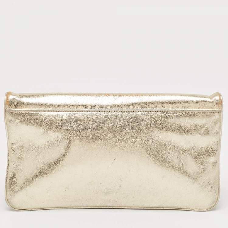 Pre Owned Tory Burch Gold Leather Reva Chain Clutch