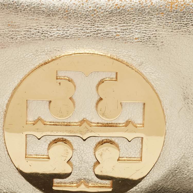 Pre Owned Tory Burch Gold Leather Reva Chain Clutch