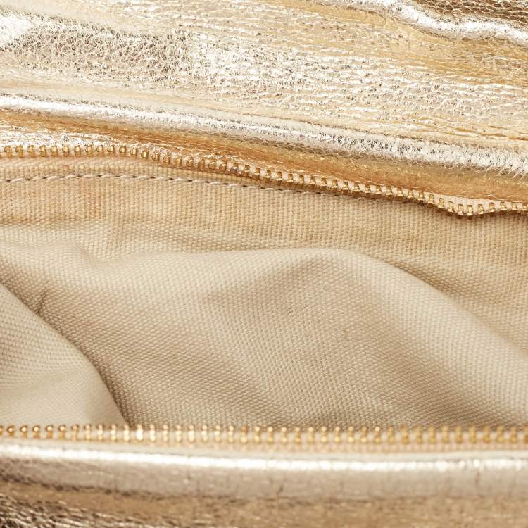 Pre Owned Tory Burch Gold Leather Reva Chain Clutch