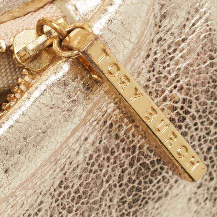Pre Owned Tory Burch Gold Leather Reva Chain Clutch