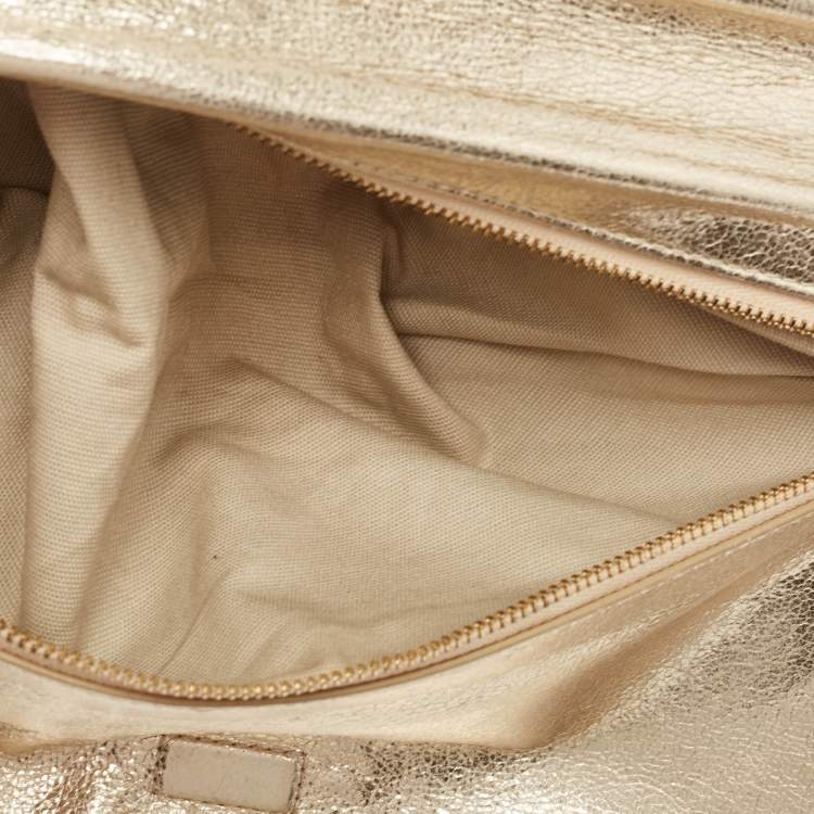 Pre Owned Tory Burch Gold Leather Reva Chain Clutch