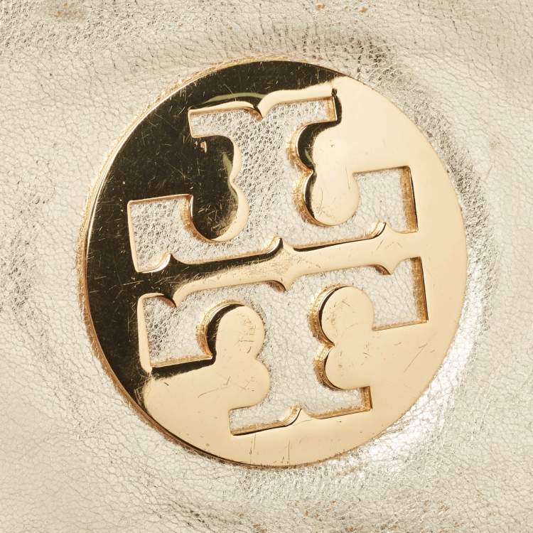 Pre Owned Tory Burch Gold Leather Reva Chain Clutch