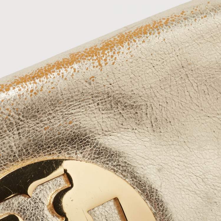 Pre Owned Tory Burch Gold Leather Reva Chain Clutch