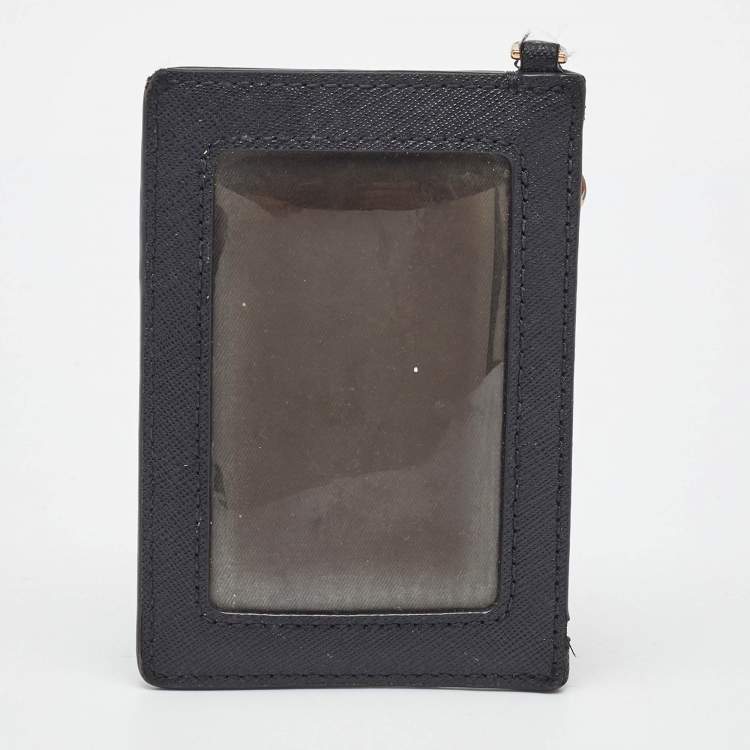 Pre Owned Tory Burch Black Leather Walker Zip Card Holder