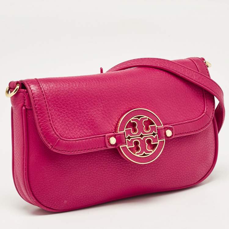 Pre Owned Tory Burch Pink Leather Mini Amanda Crossbody Bag