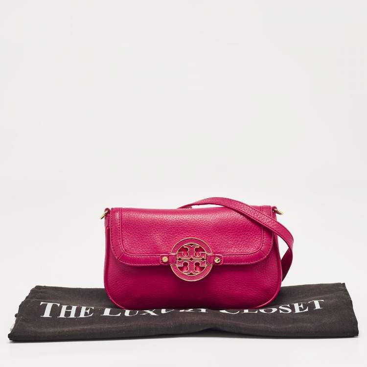 Pre Owned Tory Burch Pink Leather Mini Amanda Crossbody Bag