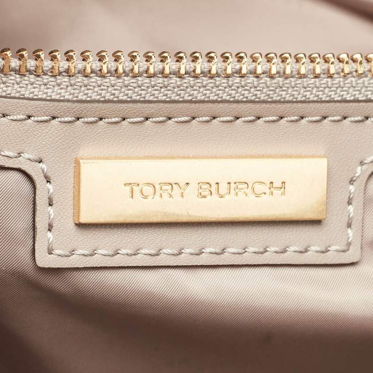 Pre Owned Tory Burch Beige Nylon and Leather Large Ella Tote