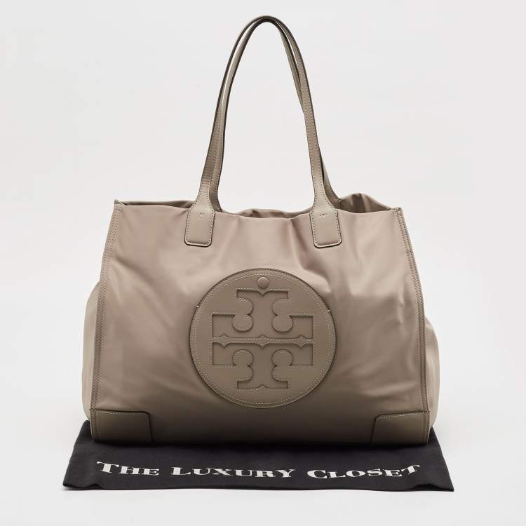 Pre Owned Tory Burch Beige Nylon and Leather Large Ella Tote