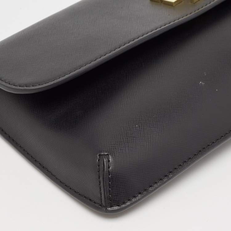 Pre Owned Tory Burch Black Leather Slim Diana Flap Clutch