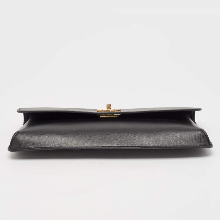 Pre Owned Tory Burch Black Leather Slim Diana Flap Clutch