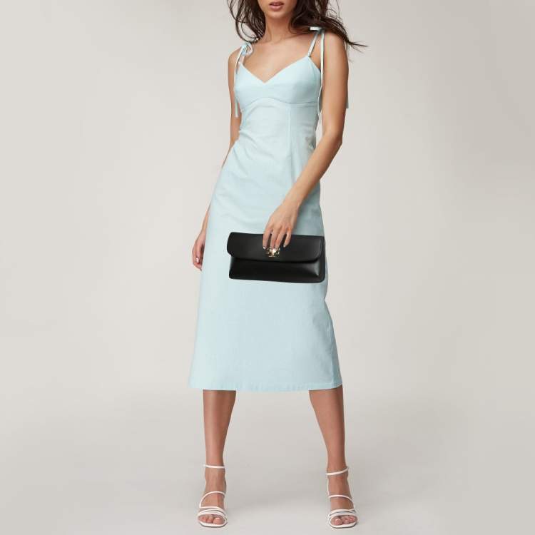 Pre Owned Tory Burch Black Leather Slim Diana Flap Clutch