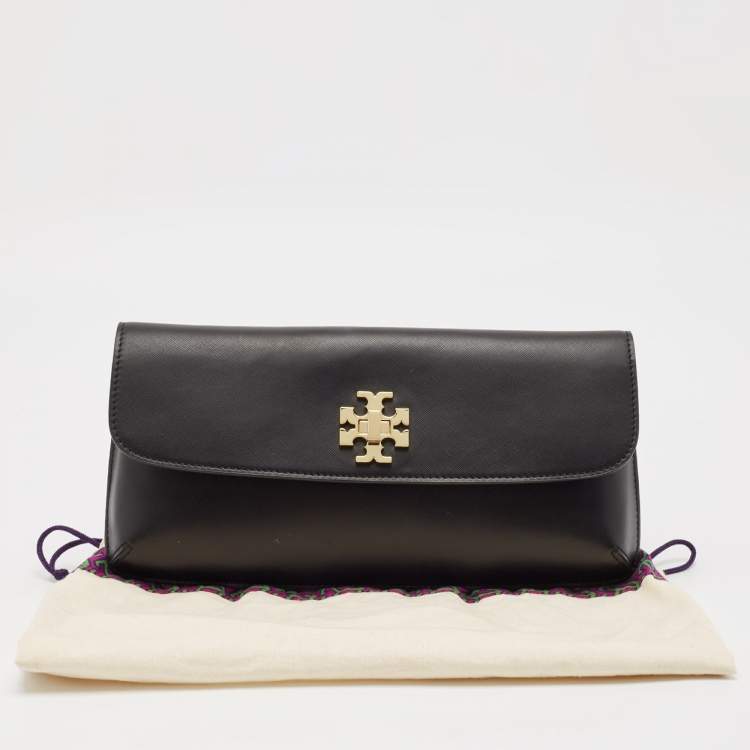Pre Owned Tory Burch Black Leather Slim Diana Flap Clutch