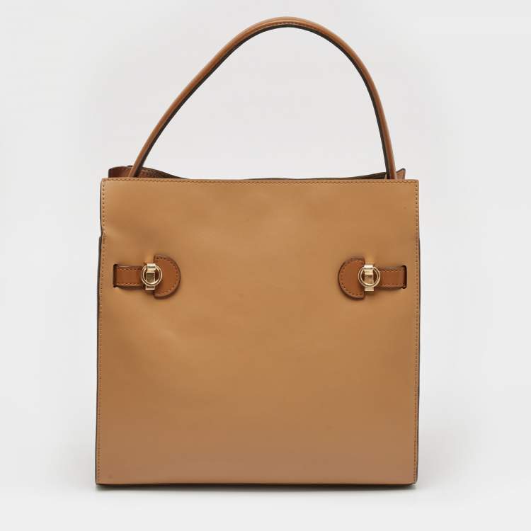 Pre Owned Tory Burch Brown Leather Lee Radziwill Double Bag