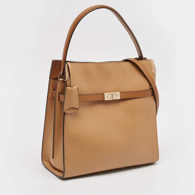 Pre Owned Tory Burch Brown Leather Lee Radziwill Double Bag