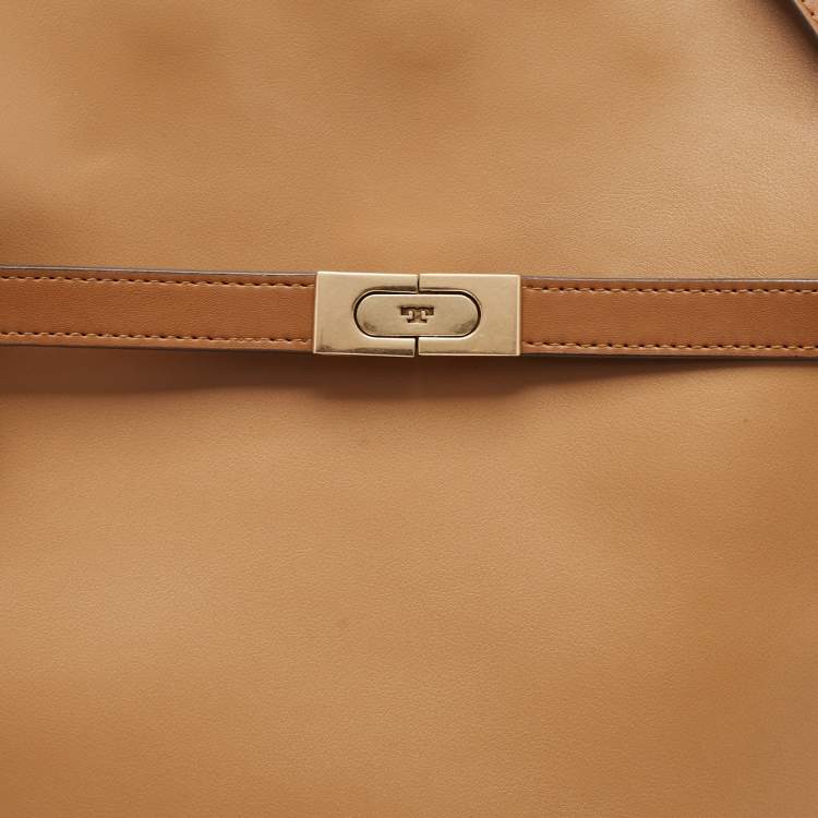 Pre Owned Tory Burch Brown Leather Lee Radziwill Double Bag