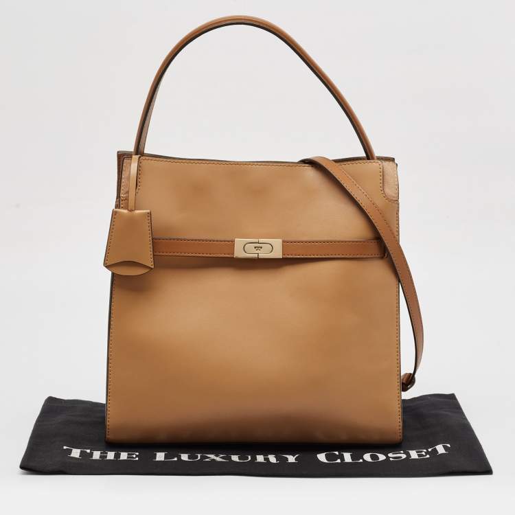 Pre Owned Tory Burch Brown Leather Lee Radziwill Double Bag