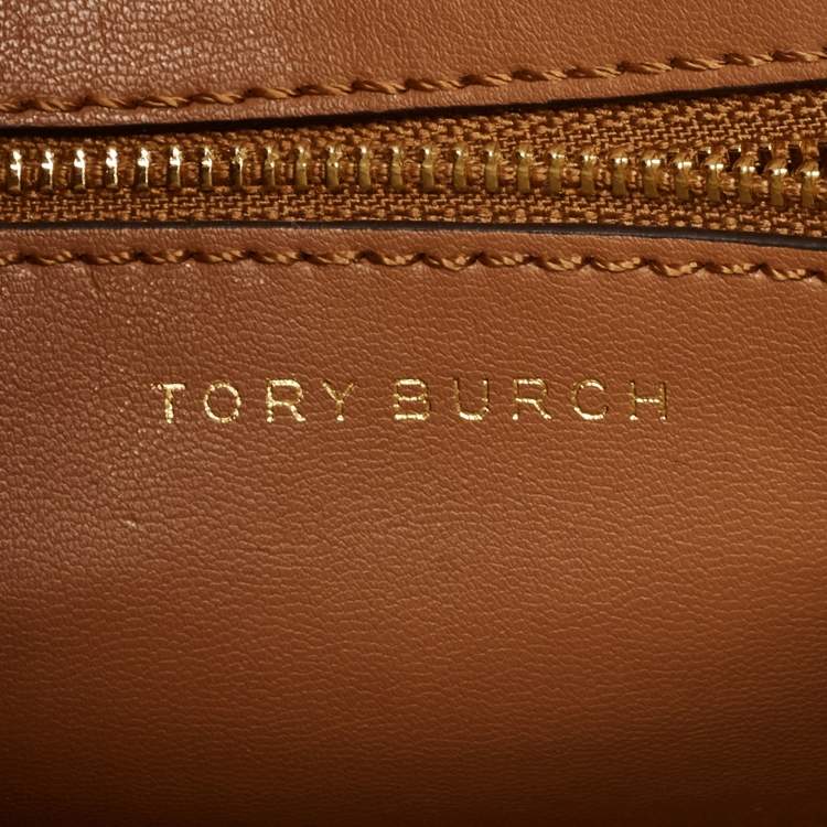 Pre Owned Tory Burch Brown Leather Lee Radziwill Double Bag