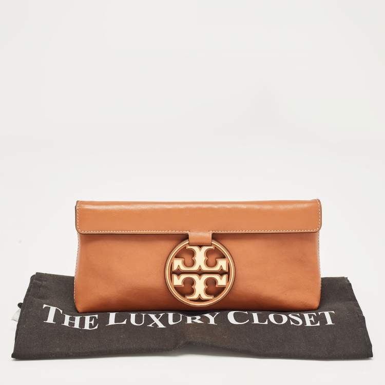 Pre Owned Tory Burch Brown Leather Miller Clutch
