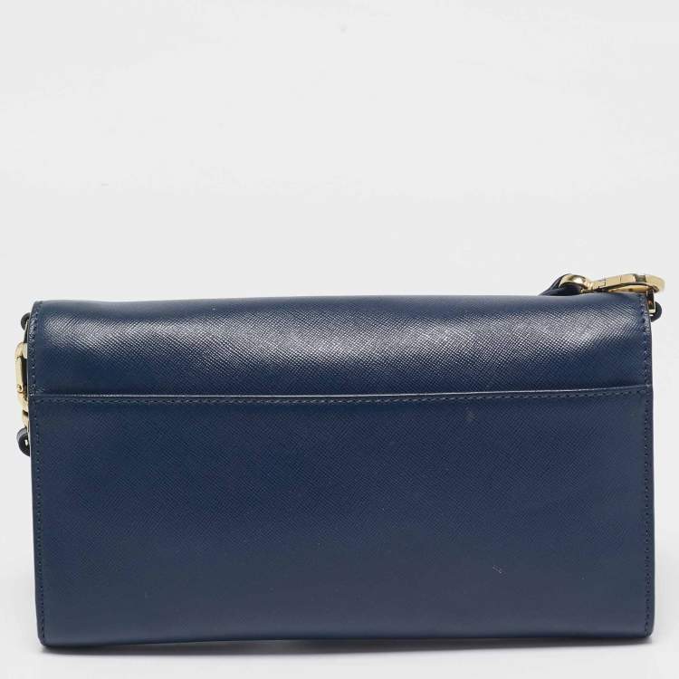 Pre Owned Tory Burch Navy Blue Leather Robinson Envelope Crossbody Bag