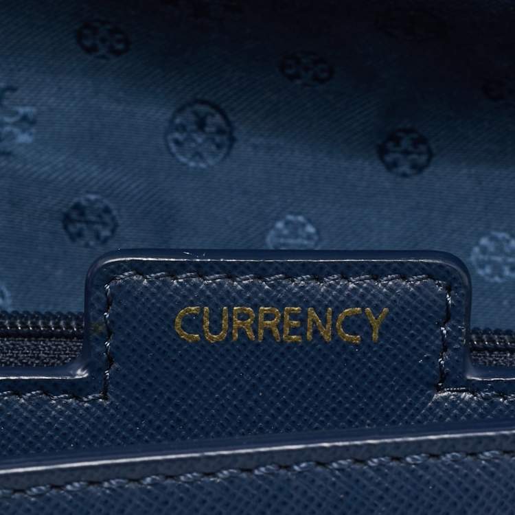 Pre Owned Tory Burch Navy Blue Leather Robinson Envelope Crossbody Bag