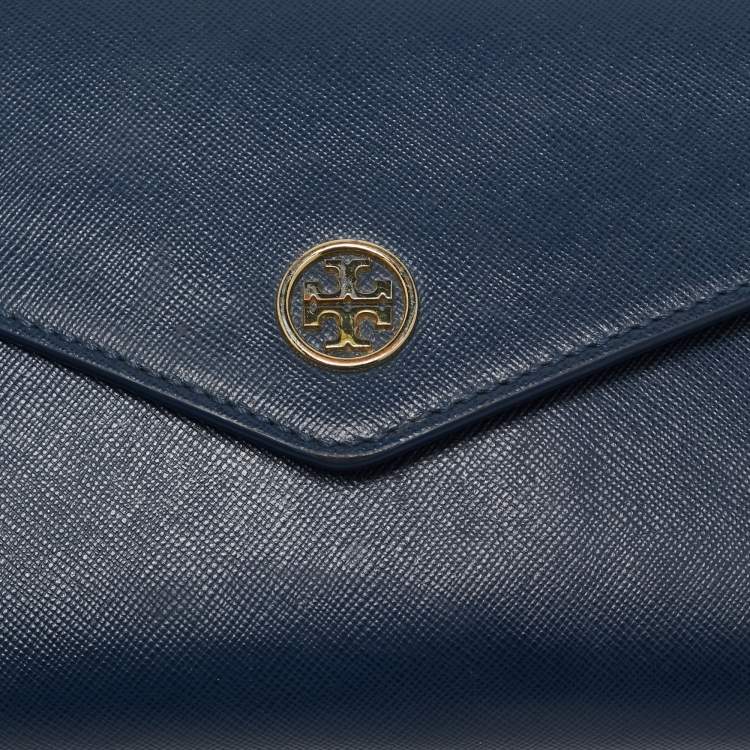 Pre Owned Tory Burch Navy Blue Leather Robinson Envelope Crossbody Bag