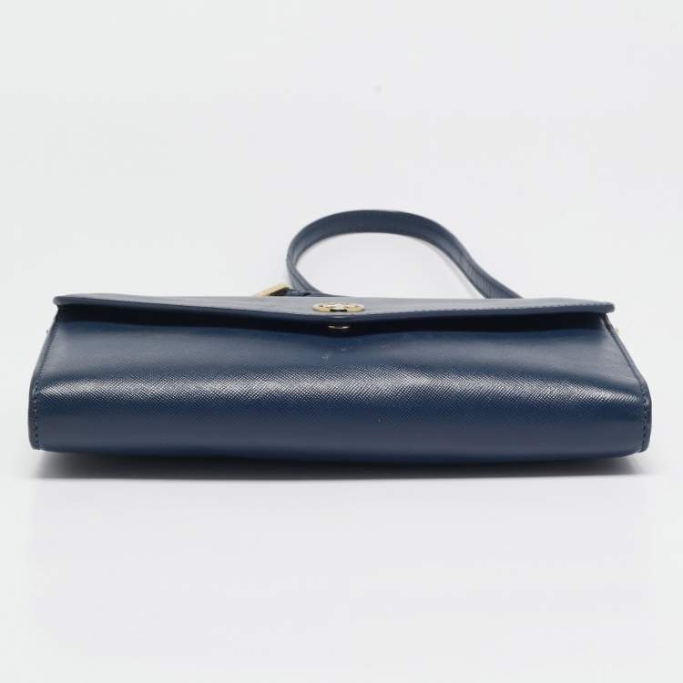 Pre Owned Tory Burch Navy Blue Leather Robinson Envelope Crossbody Bag