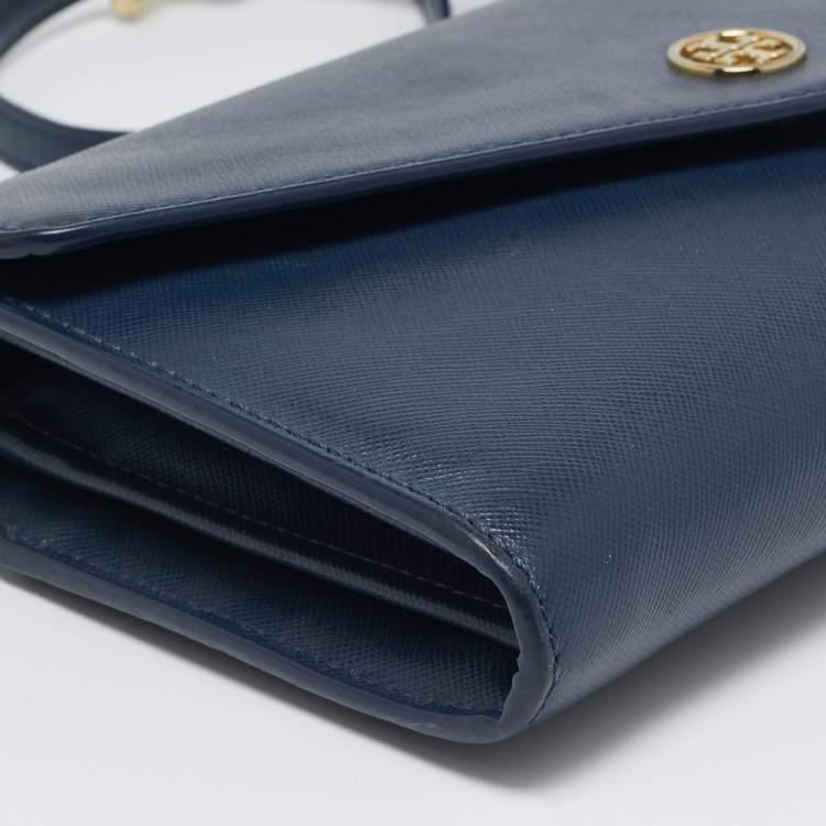 Pre Owned Tory Burch Navy Blue Leather Robinson Envelope Crossbody Bag