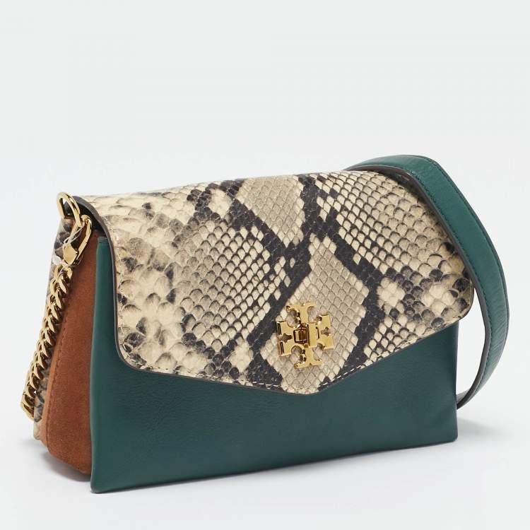 Pre Owned Tory Burch Multicolor Suede, Python Embossed and Leather Kira Flap Crossbody Bag