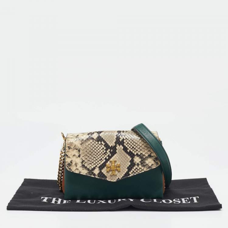 Pre Owned Tory Burch Multicolor Suede, Python Embossed and Leather Kira Flap Crossbody Bag