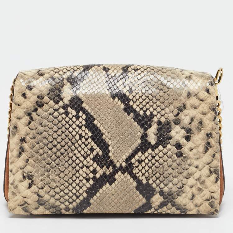 Pre Owned Tory Burch Multicolor Suede, Python Embossed and Leather Kira Flap Crossbody Bag