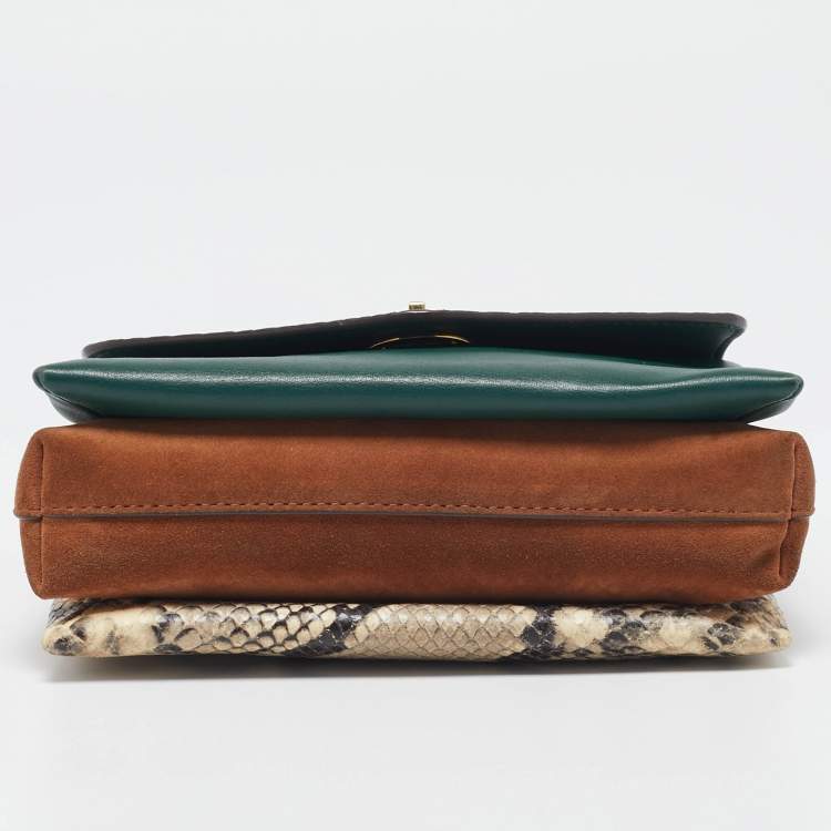 Pre Owned Tory Burch Multicolor Suede, Python Embossed and Leather Kira Flap Crossbody Bag