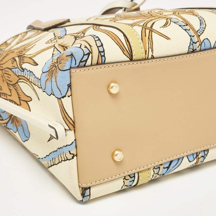 Pre Owned Tory Burch Multicolor Printed Canvas Small Triple Compartment Perry Tote