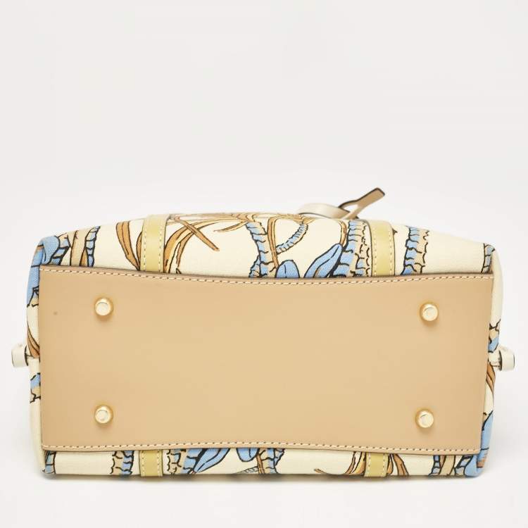 Pre Owned Tory Burch Multicolor Printed Canvas Small Triple Compartment Perry Tote