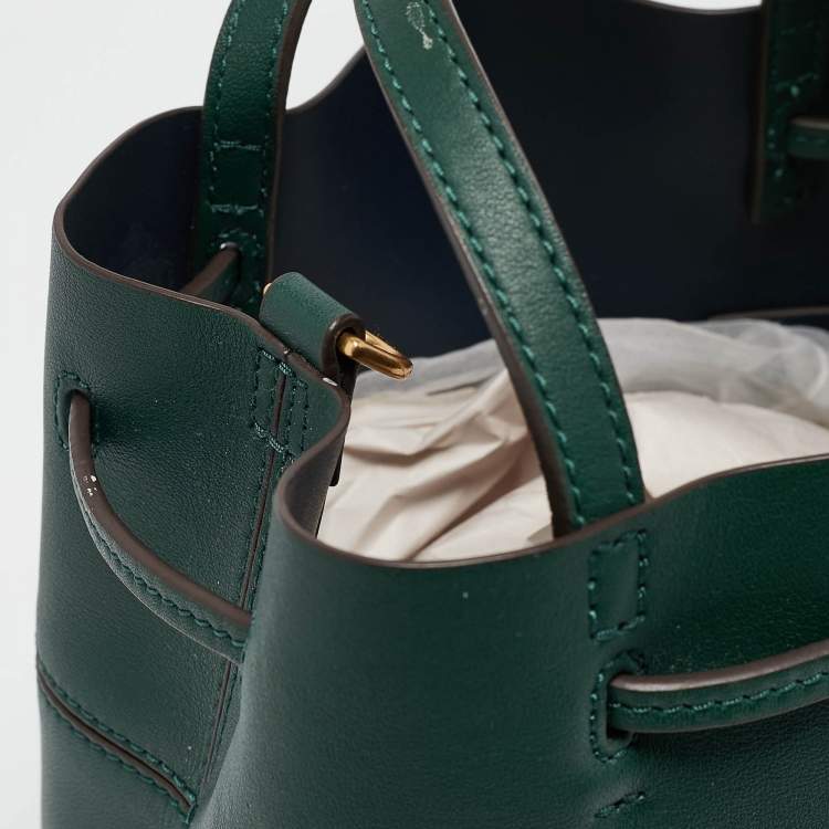 Pre Owned Tory Burch Green Leather Small Block T Bucket Bag