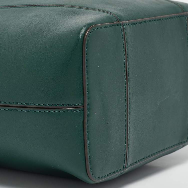 Pre Owned Tory Burch Green Leather Small Block T Bucket Bag