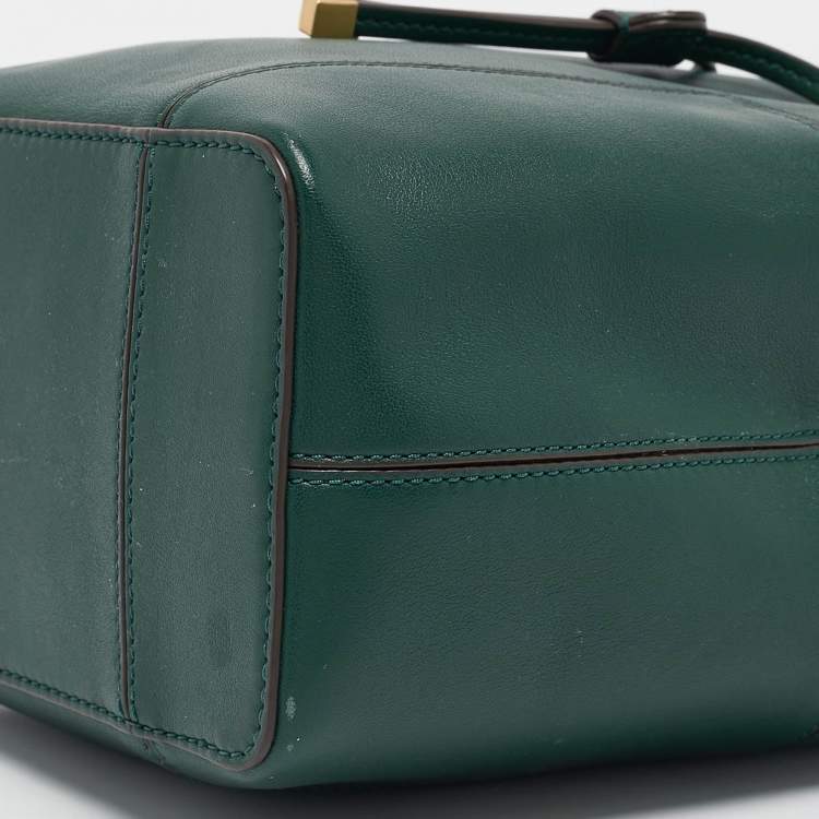 Pre Owned Tory Burch Green Leather Small Block T Bucket Bag