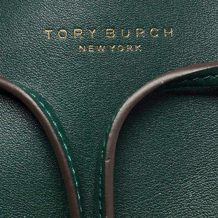 Pre Owned Tory Burch Green Leather Small Block T Bucket Bag