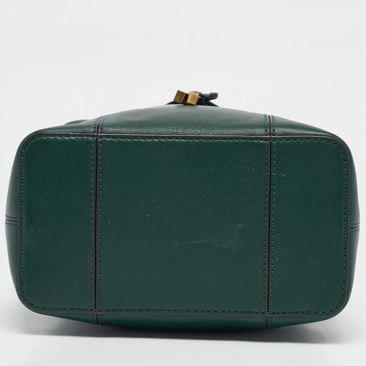 Pre Owned Tory Burch Green Leather Small Block T Bucket Bag