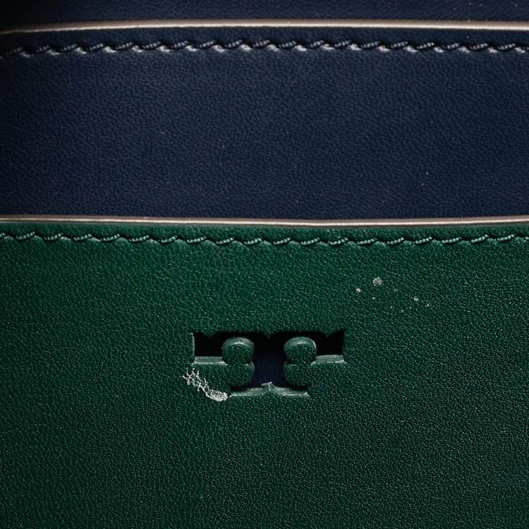 Pre Owned Tory Burch Green Leather Small Block T Bucket Bag