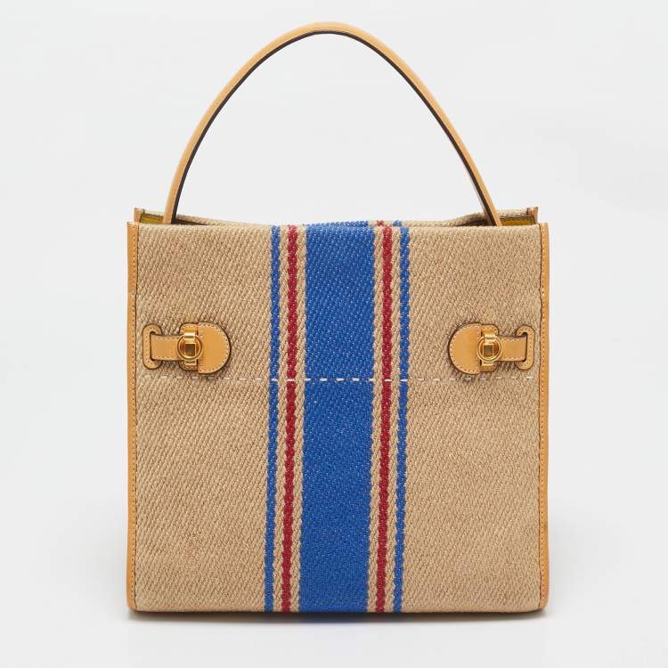 مملوكة مسبقًا Tory Burch Multicolor Jute,Leather and Suede Lee Radziwill Double Bag