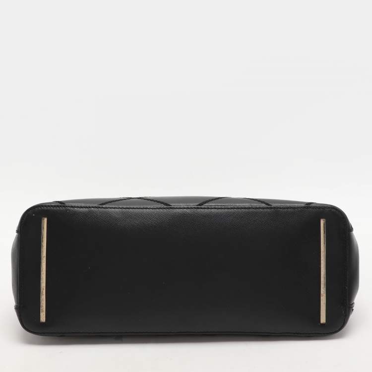 Pre Owned Tory Burch Black Wild Stitch Leather Robinson Double Zip Tote