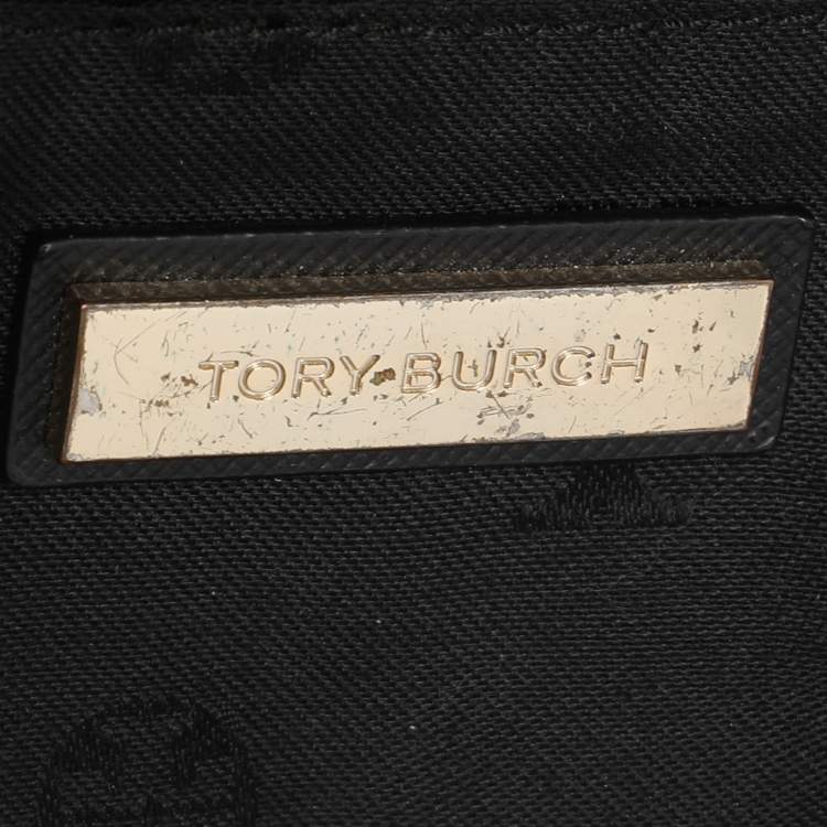 Pre Owned Tory Burch Black Wild Stitch Leather Robinson Double Zip Tote